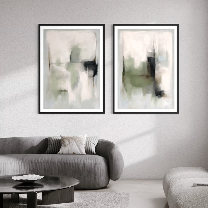 Abstract Art Set of 2 Prints - Tuscany green