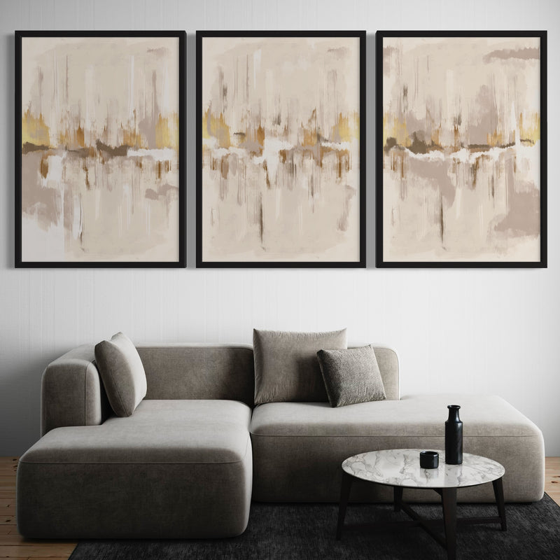 Abstract Art set of 3 prints - Grey & Gold