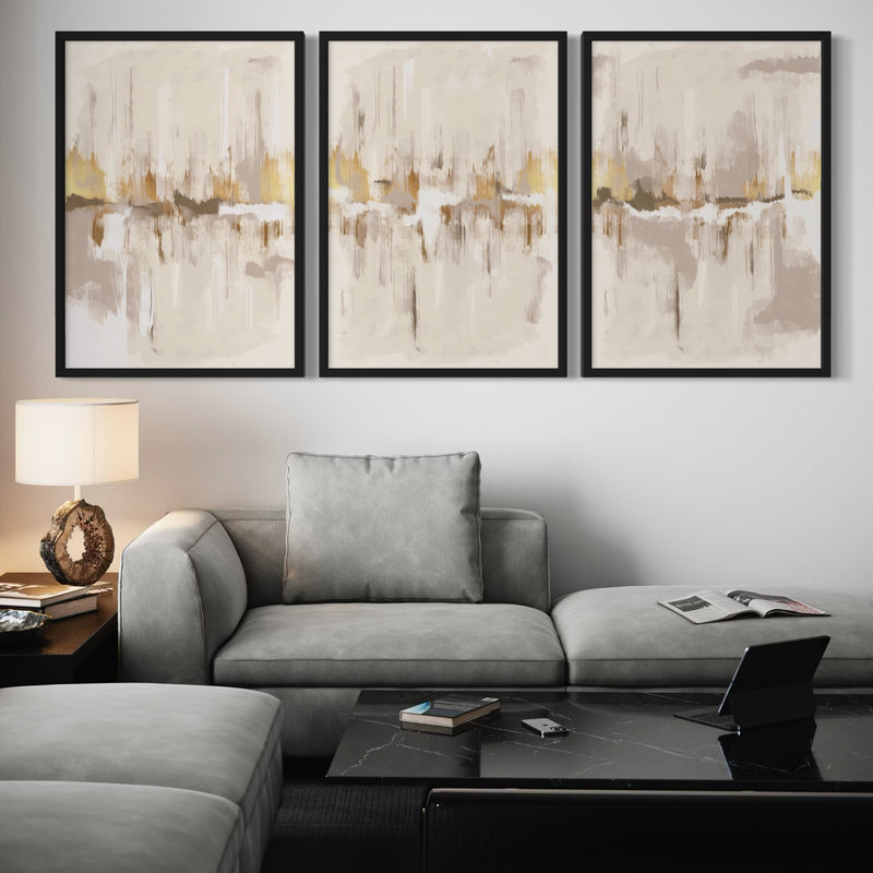 Abstract Art set of 3 prints - Grey & Gold