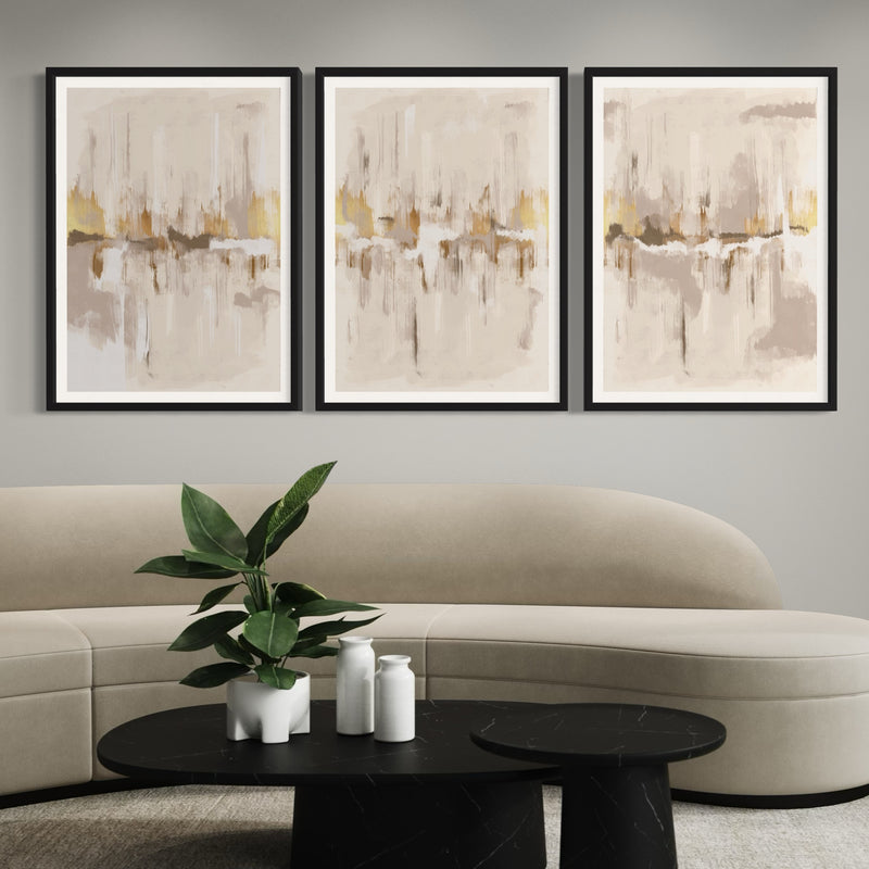 Abstract Art set of 3 prints - Grey & Gold