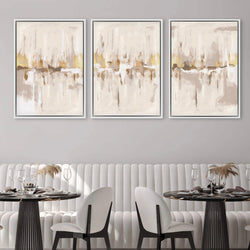 Set of 3 Framed Canvas - Grey & Gold