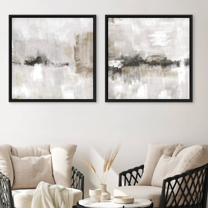 Framed Canvas Set of 2 - Nude and Grey Clouds