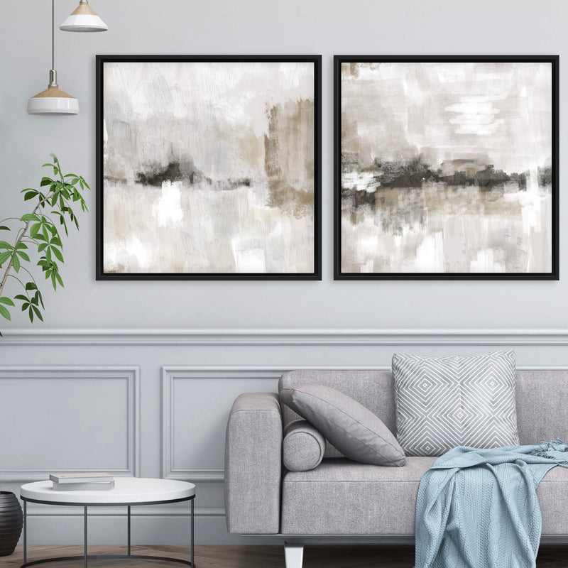 Framed Canvas Set of 2 - Nude and Grey Clouds