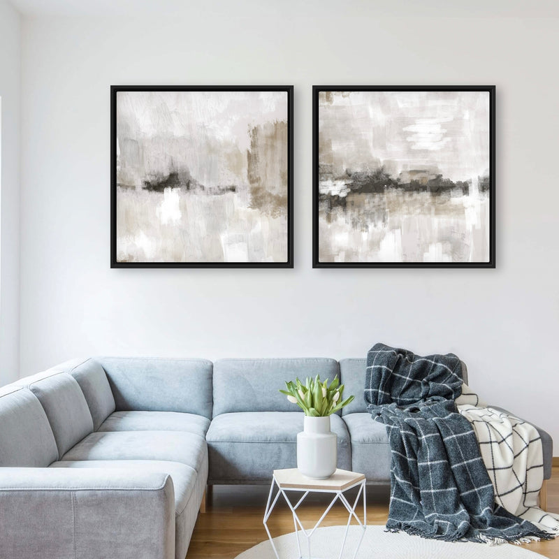 Framed Canvas Set of 2 - Nude and Grey Clouds