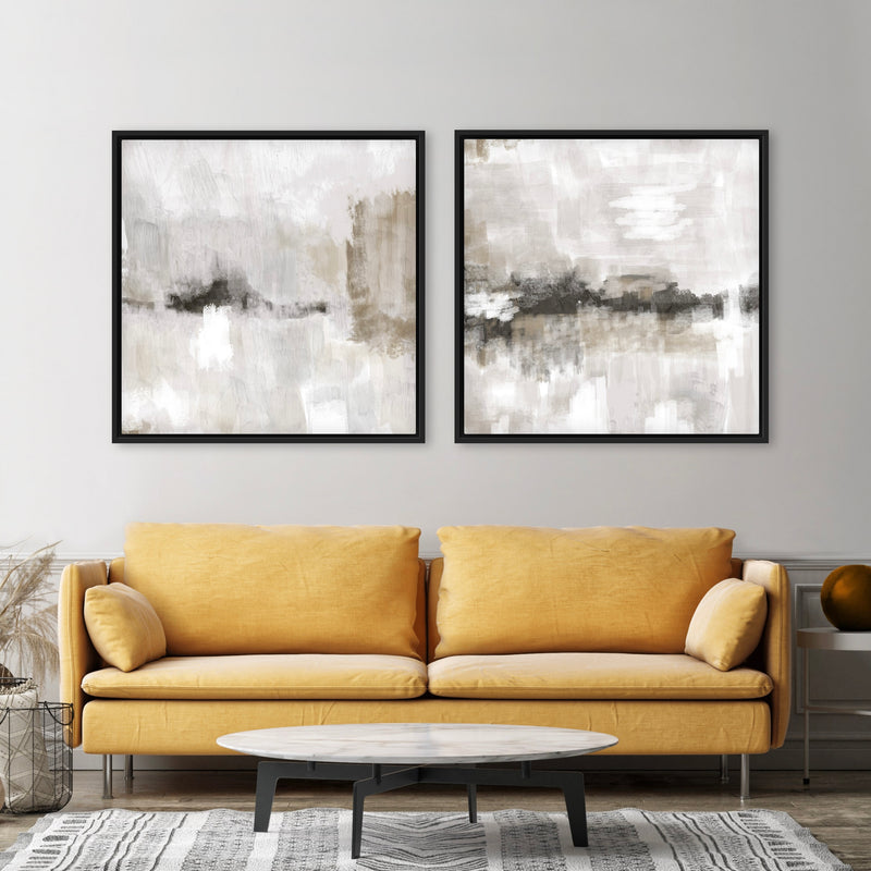 Framed Canvas Set of 2 - Nude and Grey Clouds