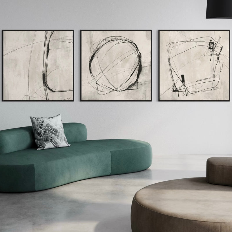 Set of 3 Framed Canvas - Grey Atelier