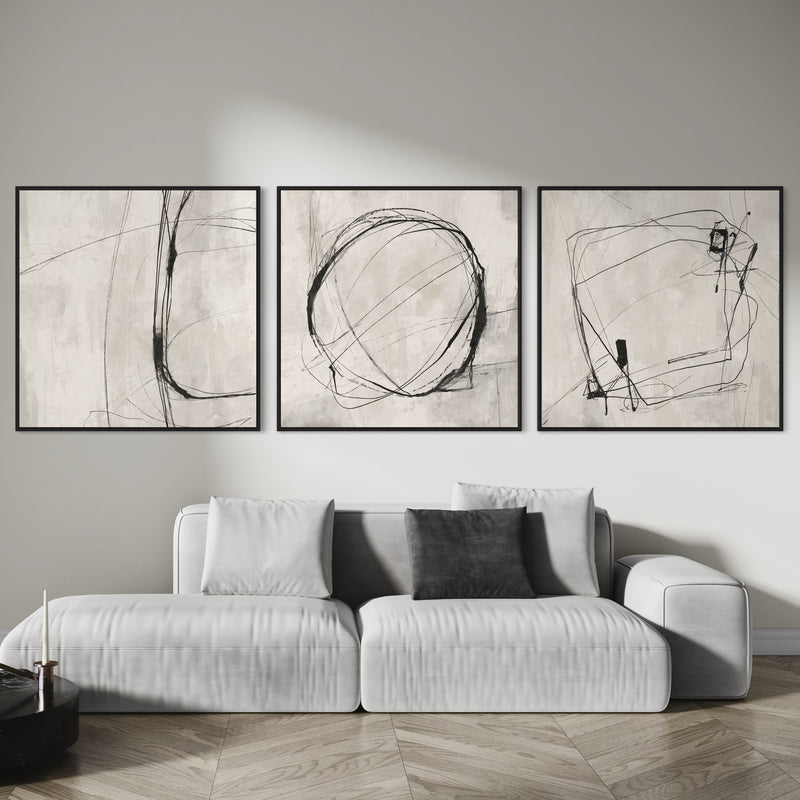 Set of 3 Framed Canvas - Grey Atelier