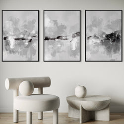 Set of 3 Framed Canvas - Clouded Horizons
