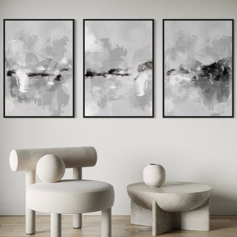 Set of 3 Framed Canvas - Clouded Horizons