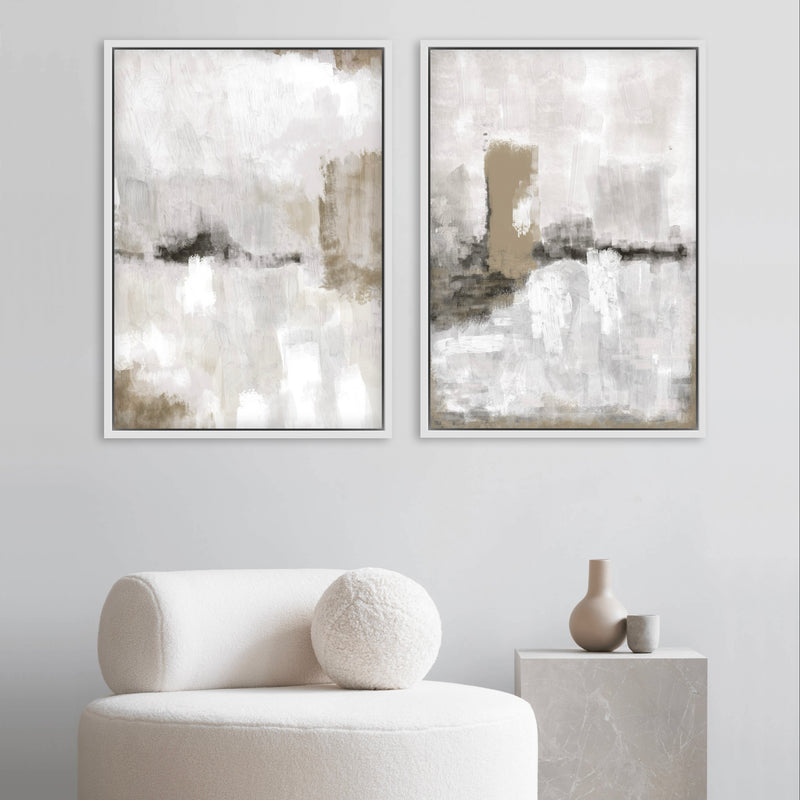 Framed Canvas Set of 2 - Nude & Grey Clouds