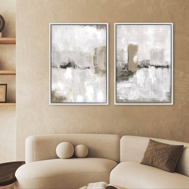 Framed Canvas Set of 2 - Nude & Grey Clouds