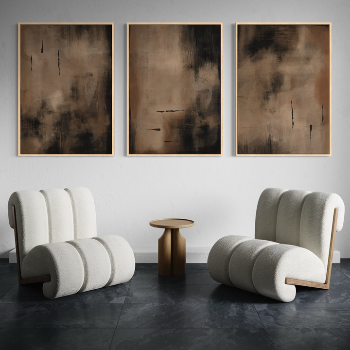 Set of 3 Framed Canvas - Charcoal Nights