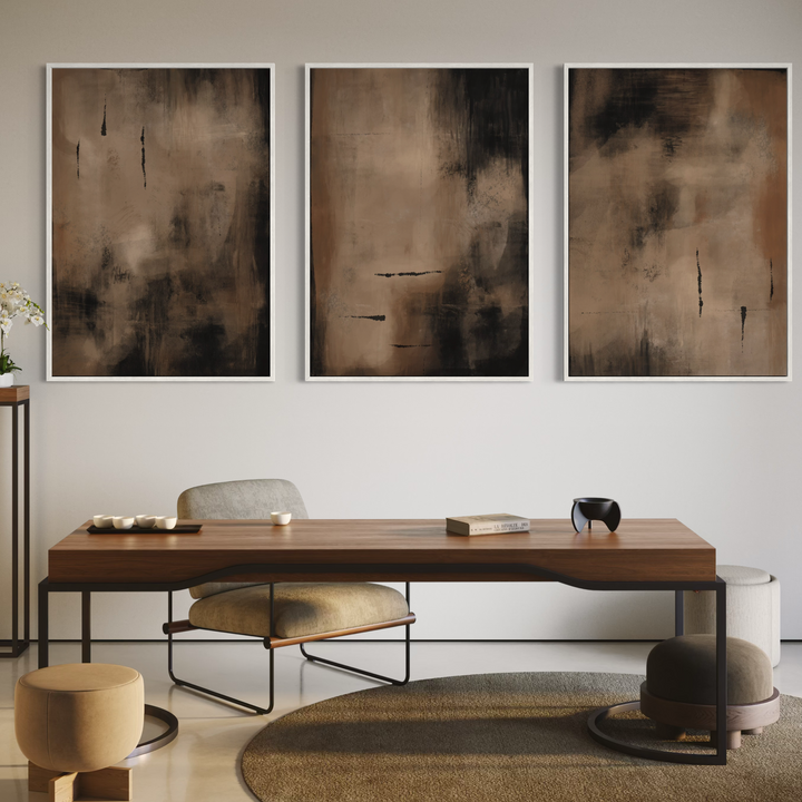 Set of 3 Framed Canvas - Charcoal Nights