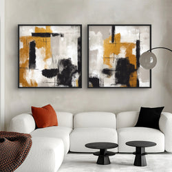 Abstract Art set of 2 prints - Golden Noir