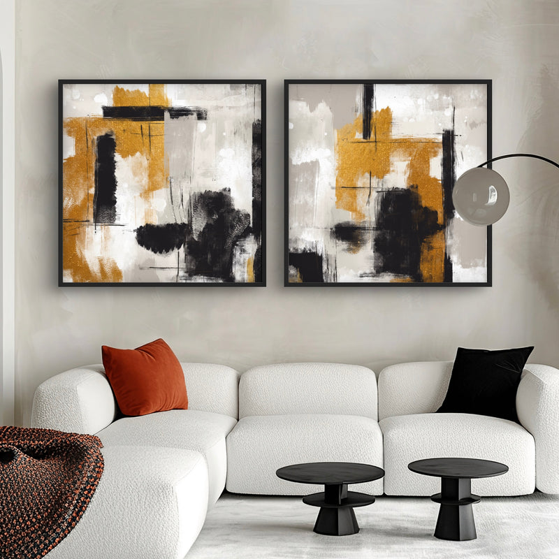 Abstract Art set of 2 prints - Golden Noir
