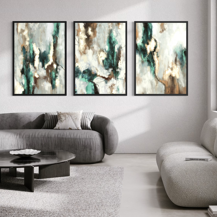 Set of 3 Framed Canvas - Green Forest