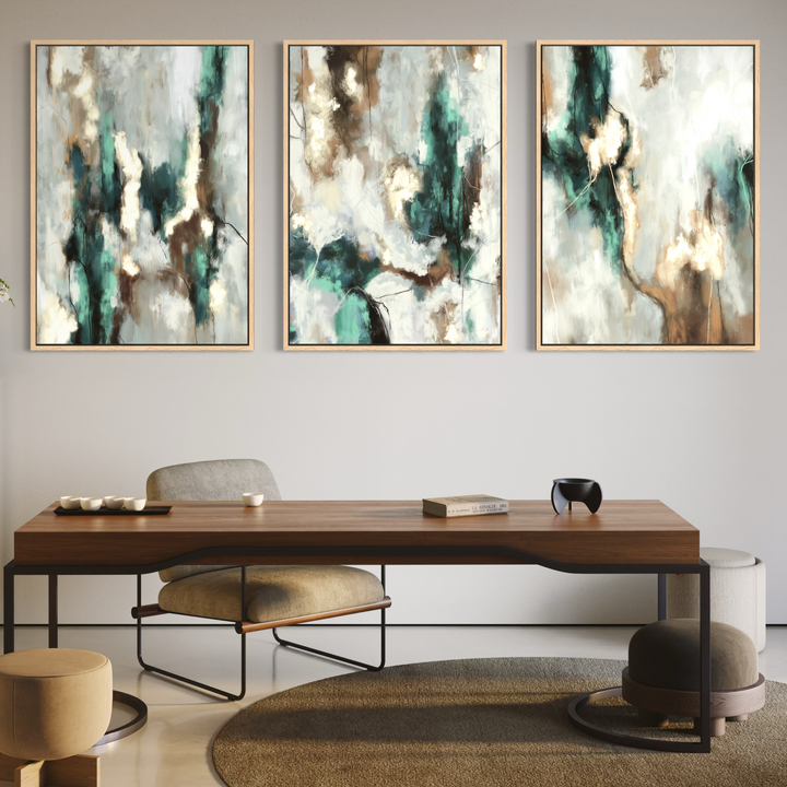 Set of 3 Framed Canvas - Green Forest