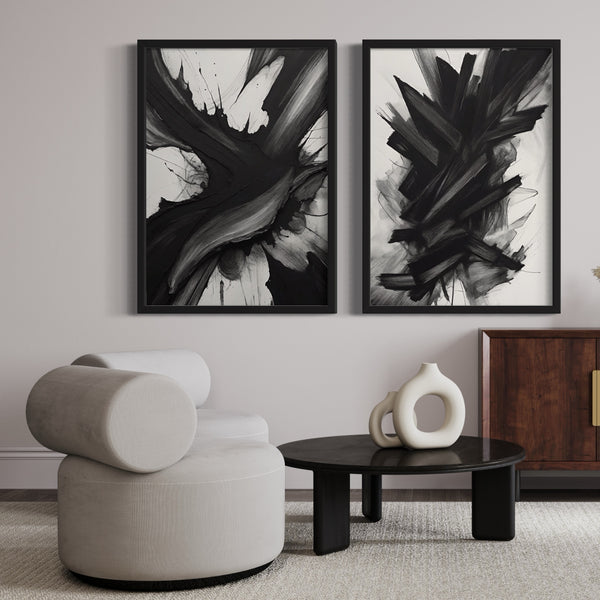 Abstract Art set of 2 prints - Black Storm