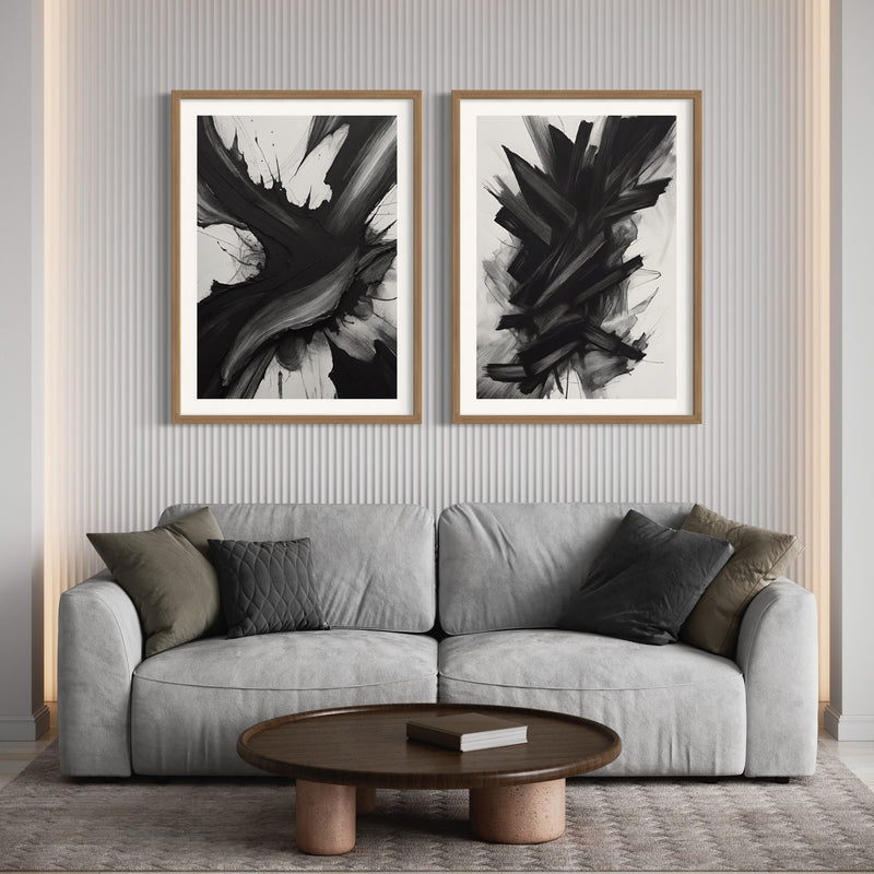 Abstract Art set of 2 prints - Black Storm