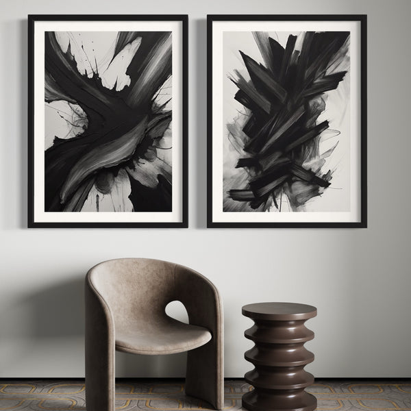 Abstract Art set of 2 prints - Black Storm