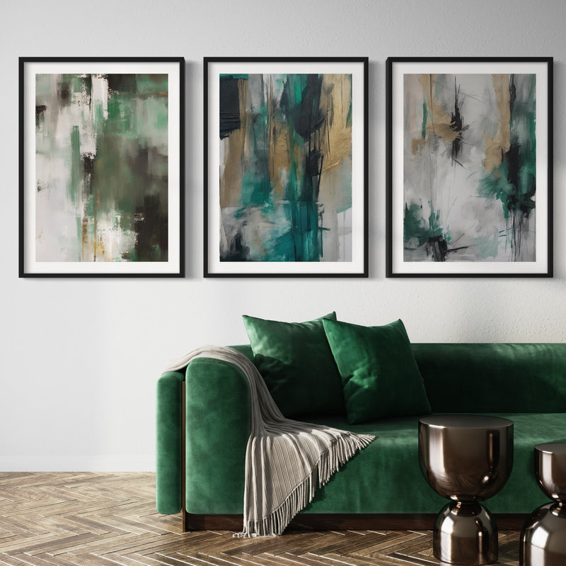 Abstract Art set of 3 prints - Green Nature 2