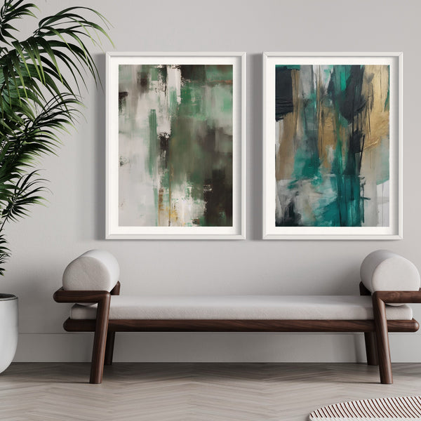 Abstract Art set of 2 prints - Green Nature 2