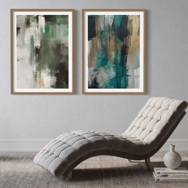 Abstract Art set of 2 prints - Green Nature 2
