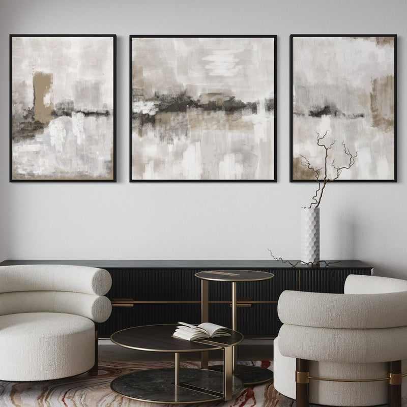 Set of 3 Framed Canvas - Nude & Grey Clouds