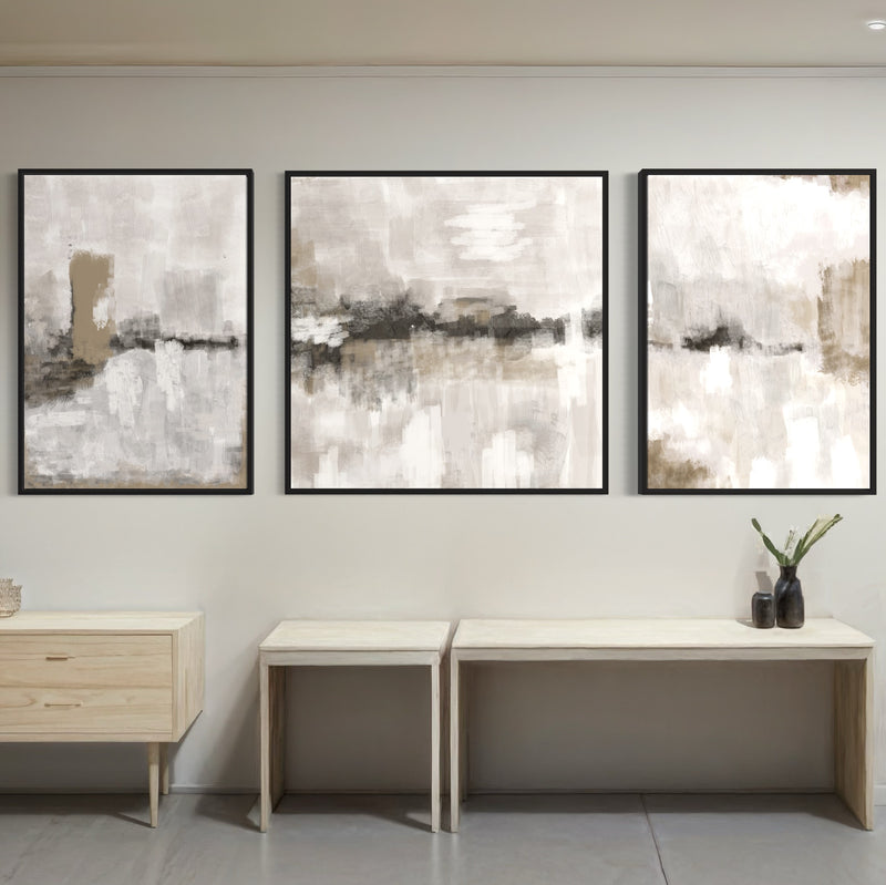 Set of 3 Framed Canvas - Nude & Grey Clouds