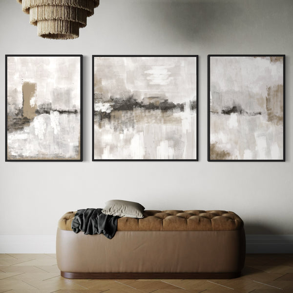 Set of 3 Framed Canvas - Nude & Grey Clouds