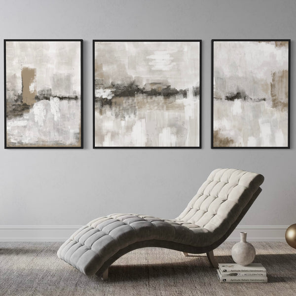 Set of 3 Framed Canvas - Nude & Grey Clouds