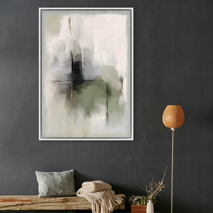 Framed Canvas - Tuscany Green displayed in a modern living room with green botanical styling