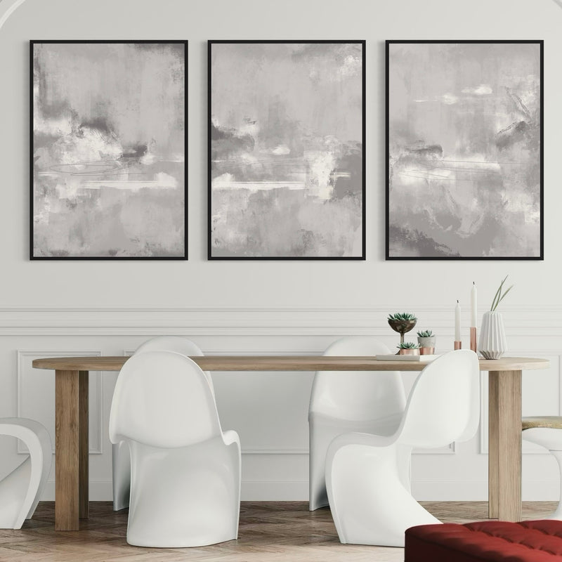 Set of 3 Framed Canvas - Grey Tides