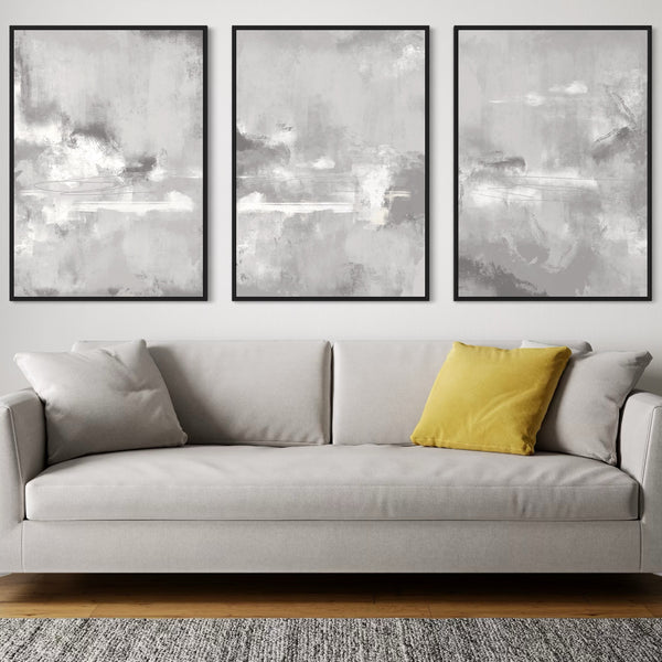 Set of 3 Framed Canvas - Grey Tides