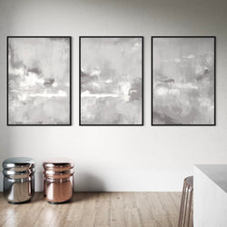 Set of 3 Framed Canvas - Grey Tides