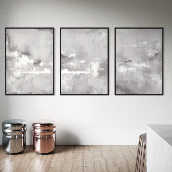 Set of 3 Framed Canvas - Grey Tides