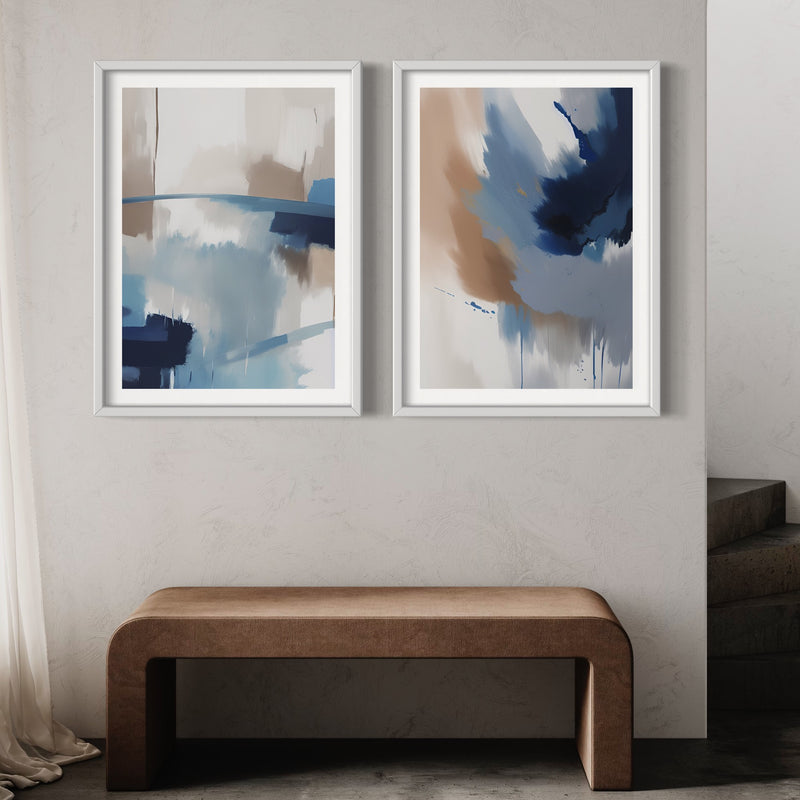 Abstract Art set of 2 prints - Blue Monsoon