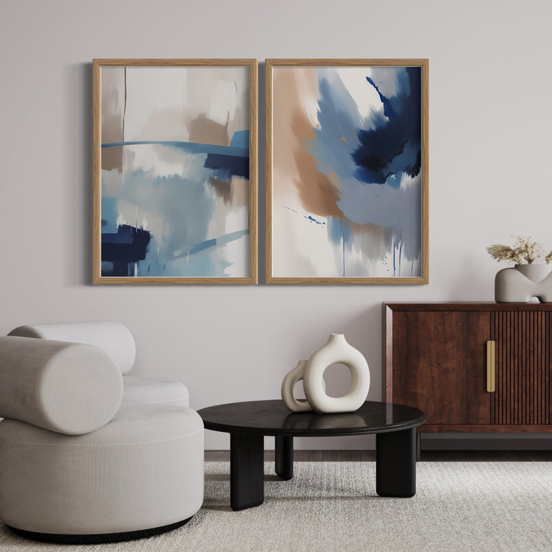 Abstract Art set of 2 prints - Blue Monsoon
