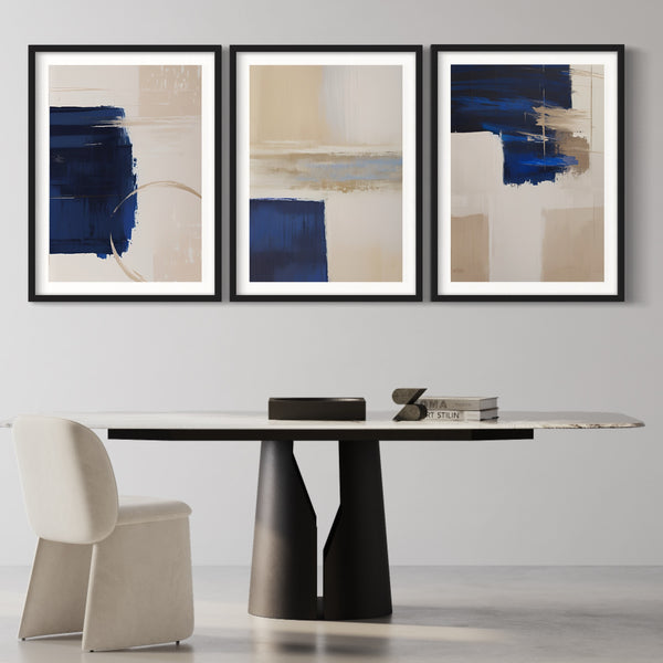 Abstract Art set of 3 prints - Blue Desert