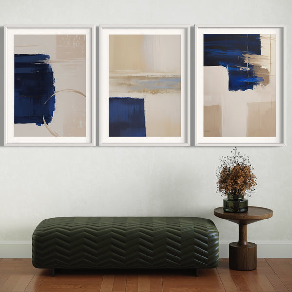 Abstract Art set of 3 prints - Blue Desert