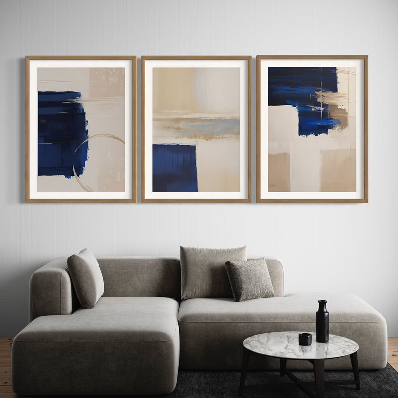 Abstract Art set of 3 prints - Blue Desert