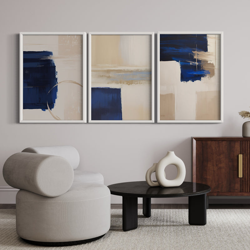 Abstract Art set of 3 prints - Blue Desert