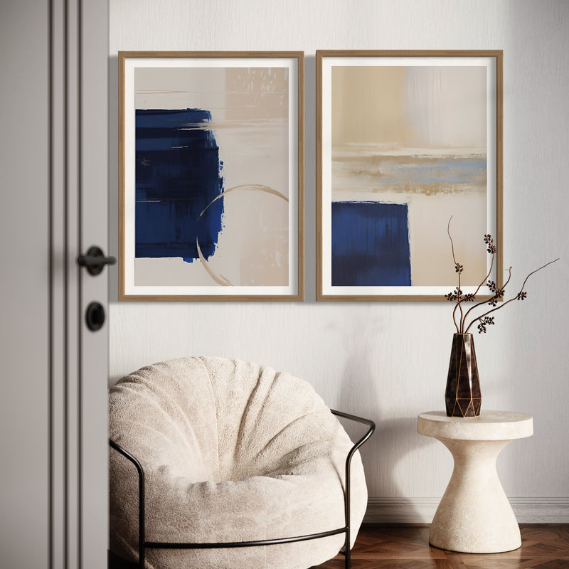 Abstract Art set of 2 prints - Blue Desert