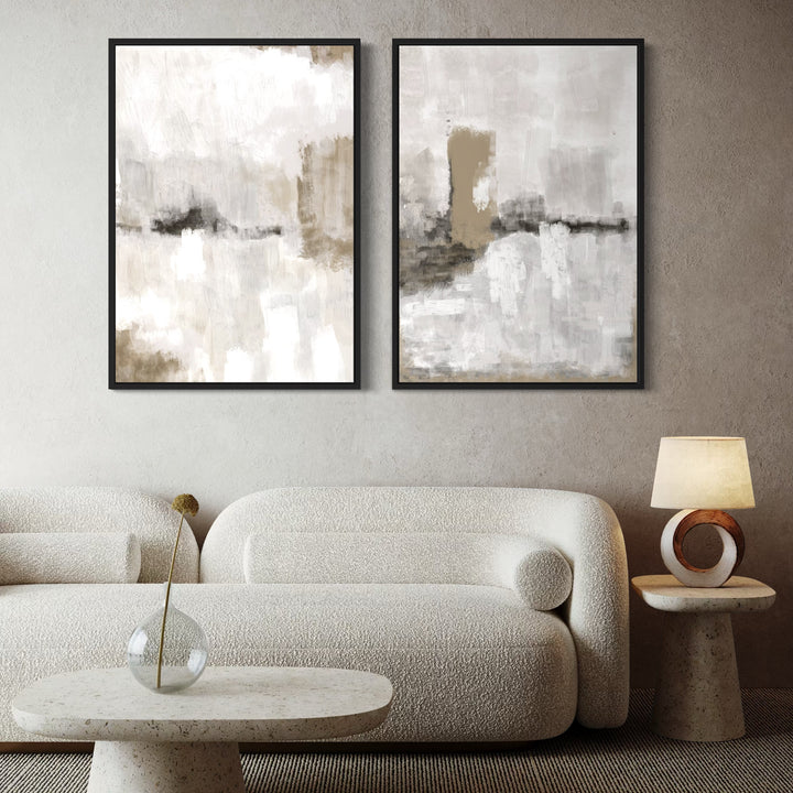 Framed Canvas Set of 2 - Nude & Grey Clouds