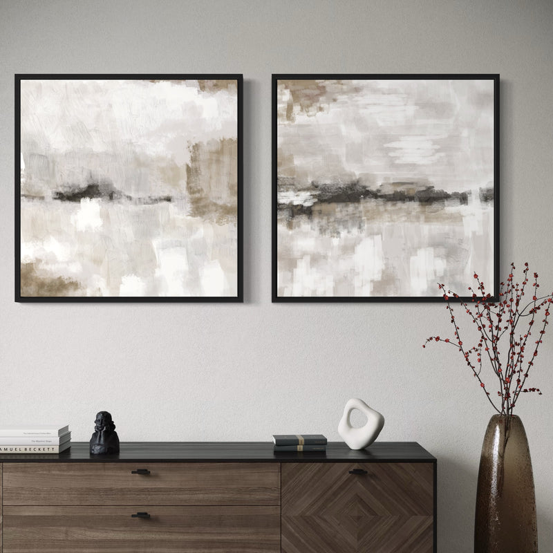 Framed Canvas Set of 2 - Nude and Grey Clouds