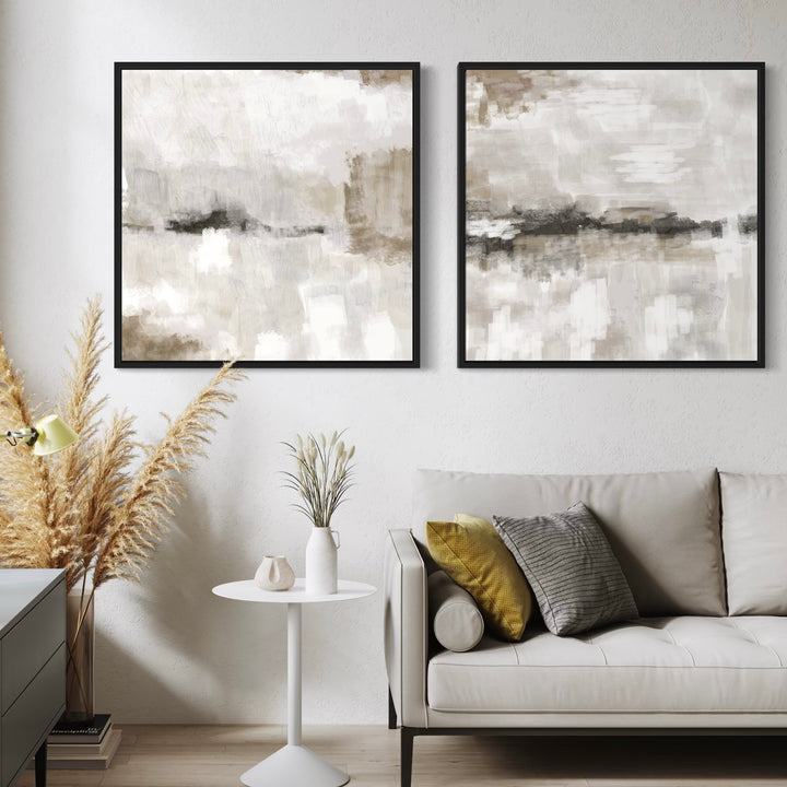 Framed Canvas Set of 2 - Nude and Grey Clouds
