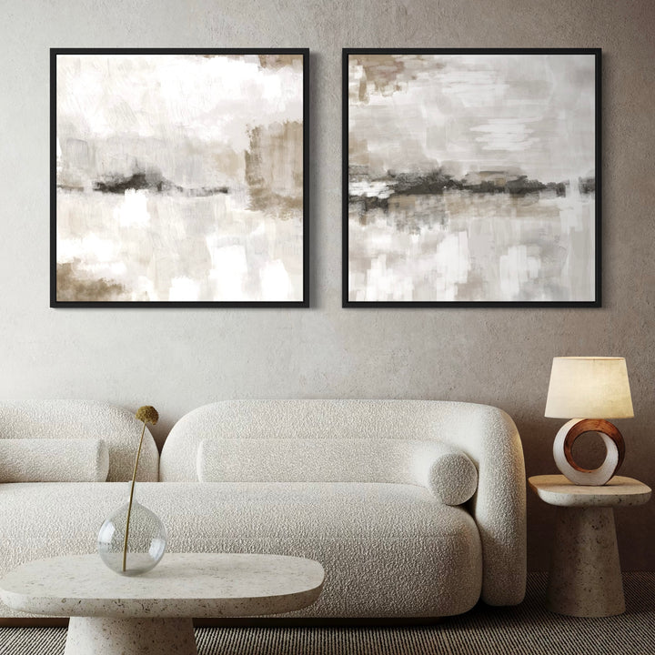 Framed Canvas Set of 2 - Nude and Grey Clouds