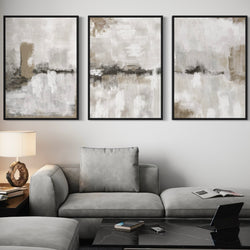 Set of 3 Framed Canvas - Nude & Grey Clouds