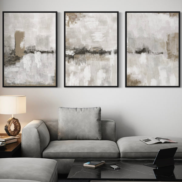 Set of 3 Framed Canvas - Nude & Grey Clouds