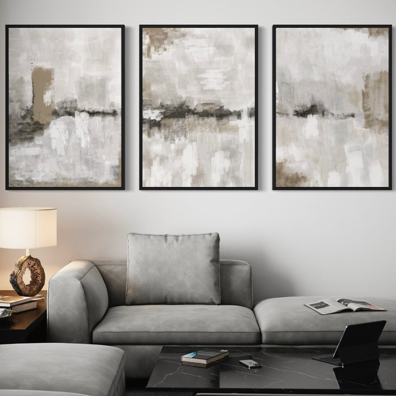 Set of 3 Framed Canvas - Nude & Grey Clouds